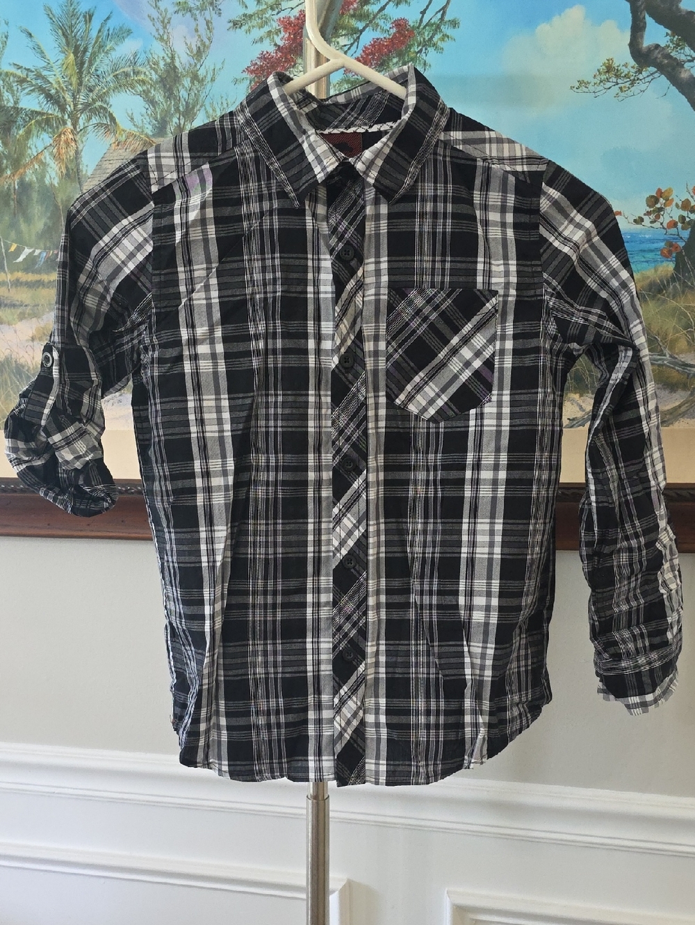 Tony Hawk Black and White Plaid Button-Down Shirt